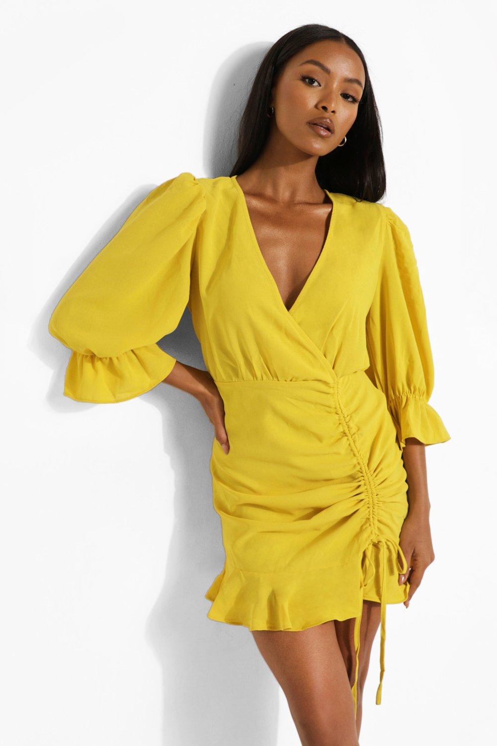 Lemon wrap dress | boohoo UK